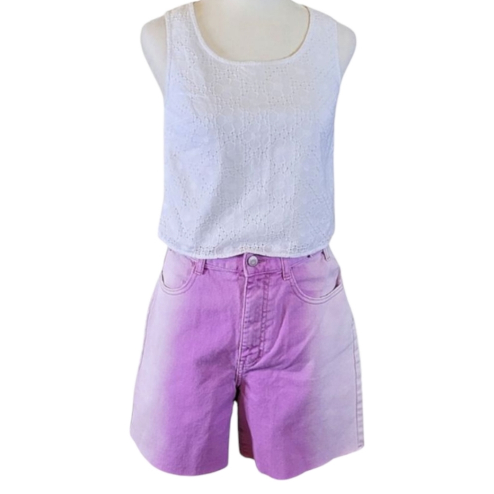 NEW Urban Outfitters BDG Longline Carpenter Purple Ombre Baggy Denim Shorts 27